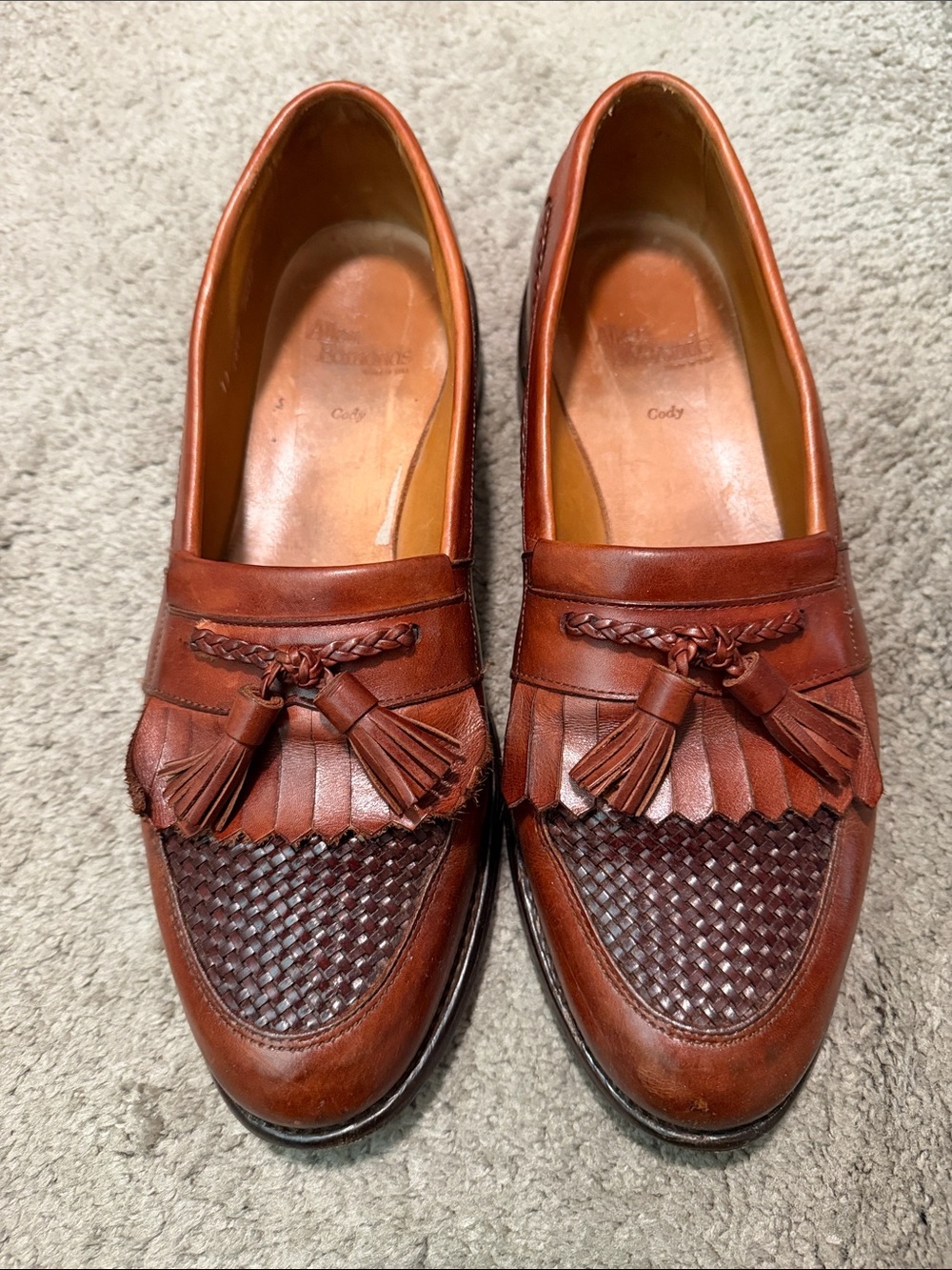Allen Edmonds Cognac Brown Woven Tassel Kiltie Loafers